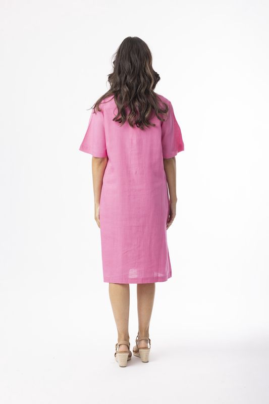 Linen Essential Shift Dress Hot Pink