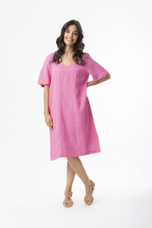 Linen Essential Shift Dress Hot Pink