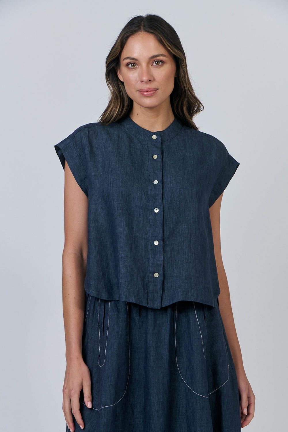 Poseidon Button Through Linen Top