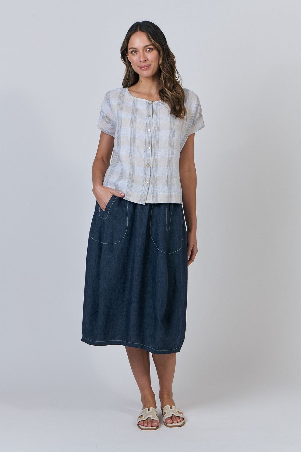 Button Through Linen Top Mesh