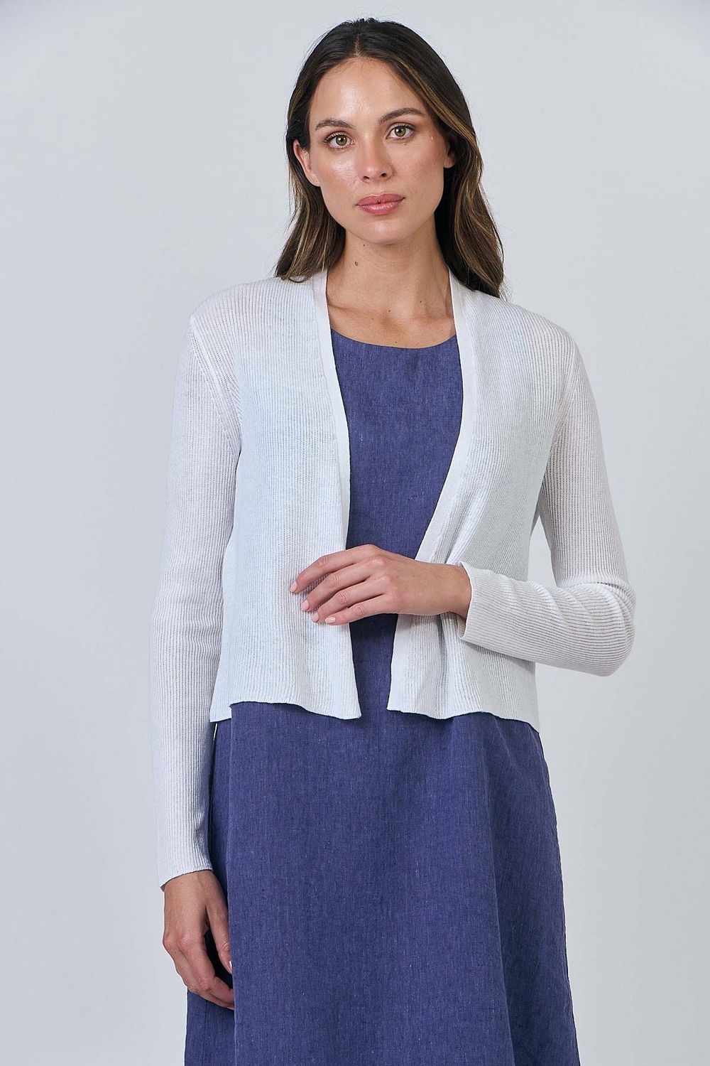 Open Ramie/Cotton Cardi White