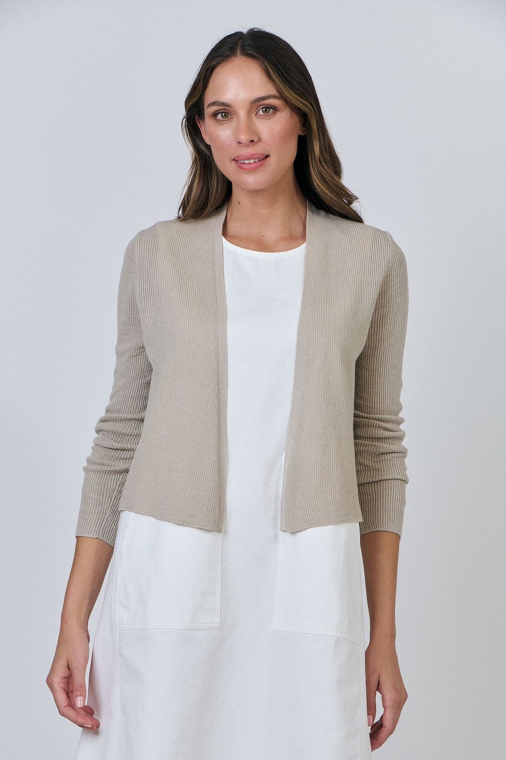 Open Ramie/Cotton Cardi Sand