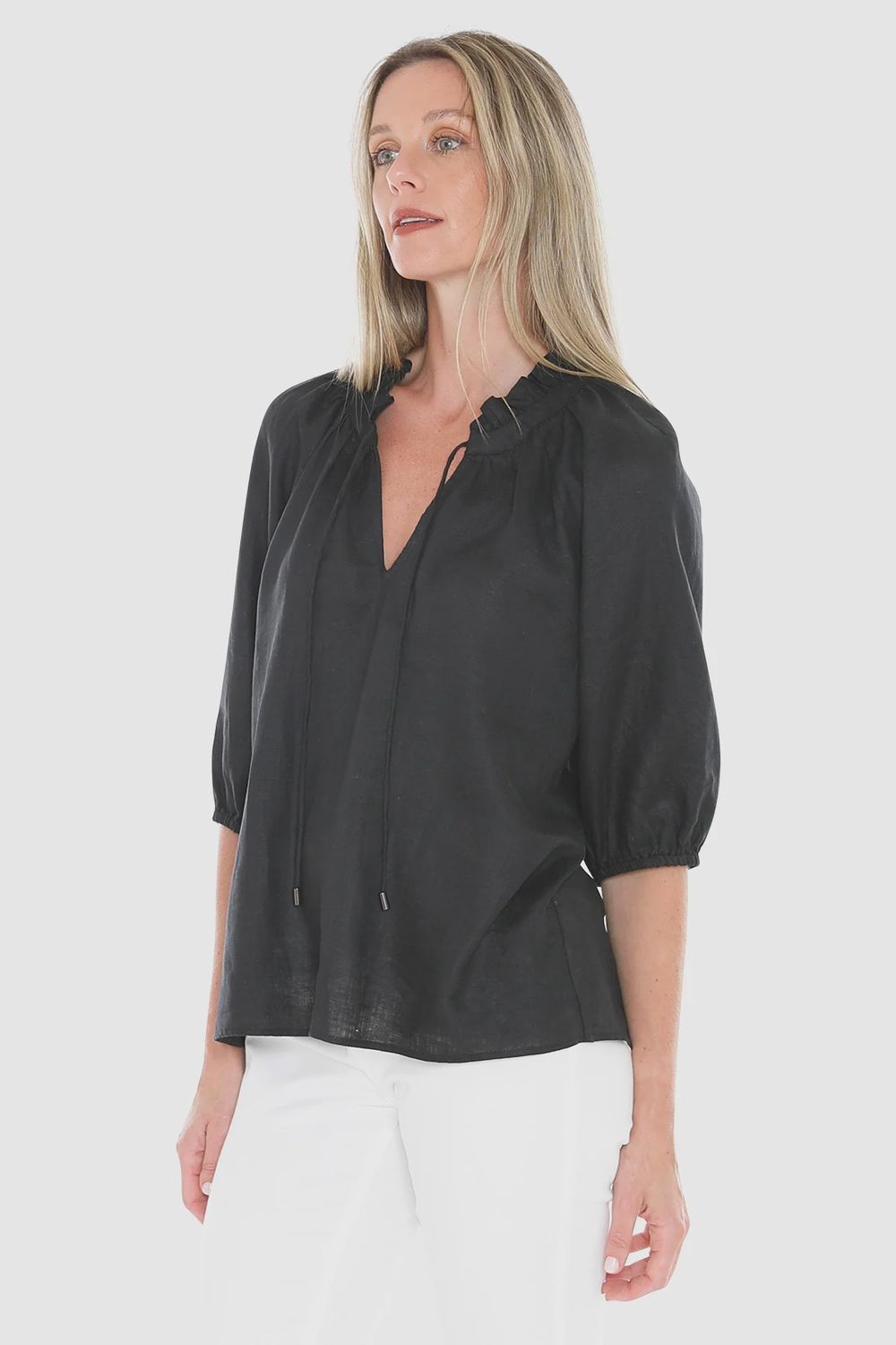 Ruffle Neck Top Black