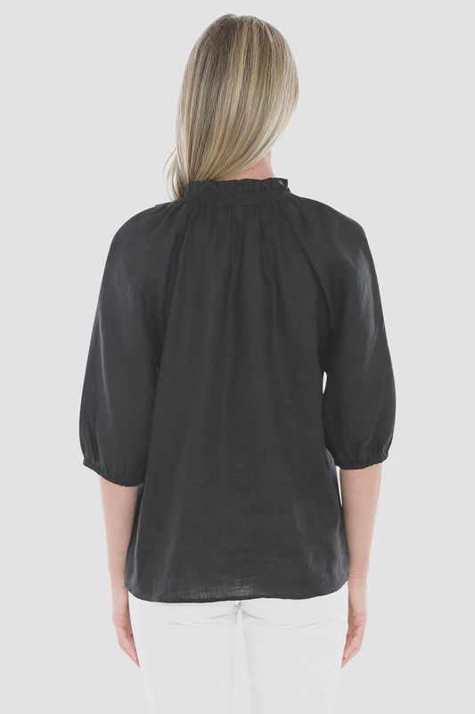 Ruffle Neck Top Black