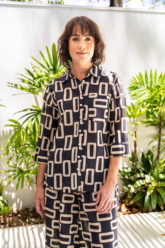 Cotton 3/4 Sleeve Shirt Geo
