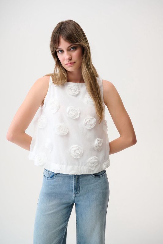 Novelty Sleeveless Top with 3D Floral embroidery