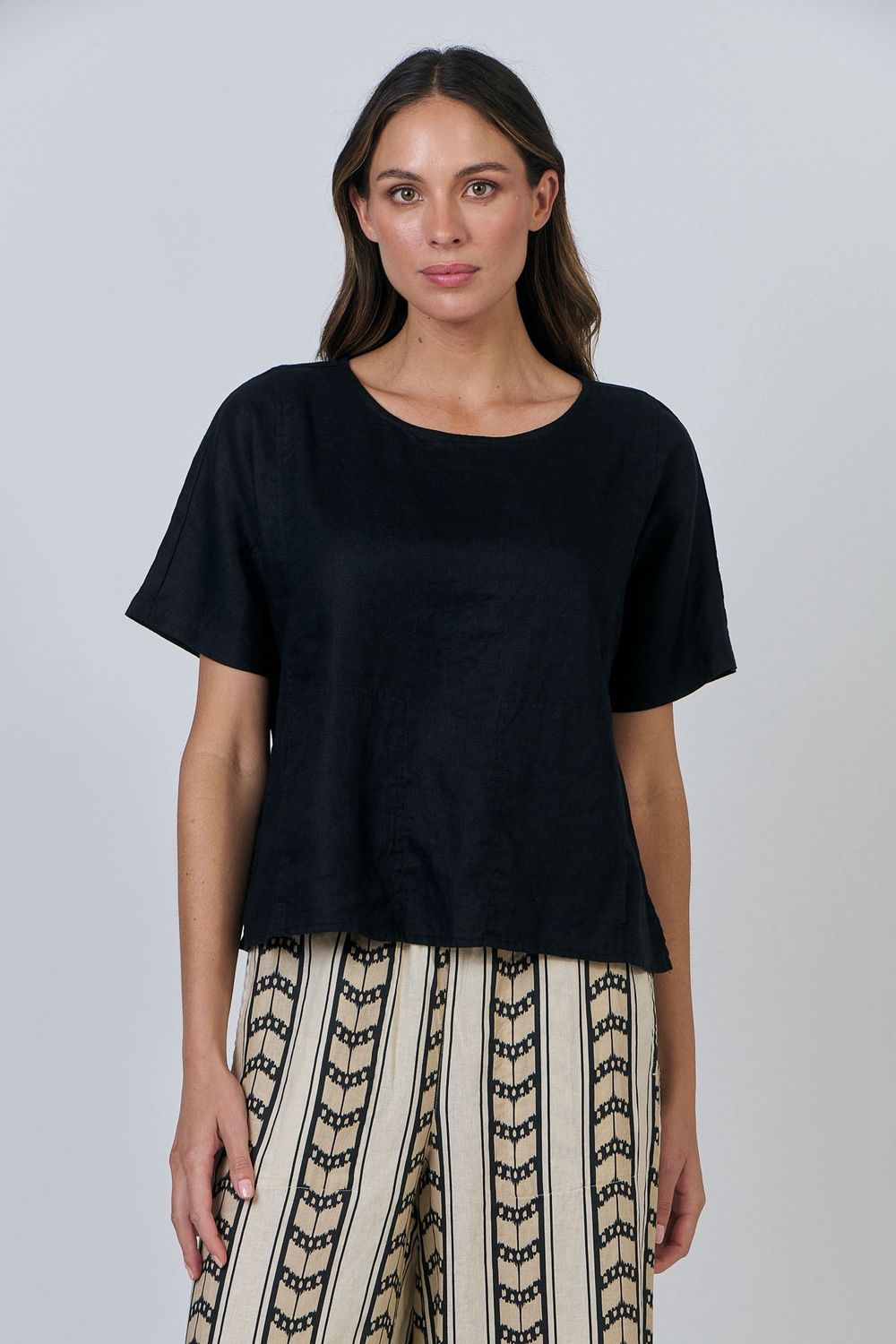 Black Linen Side Split Top