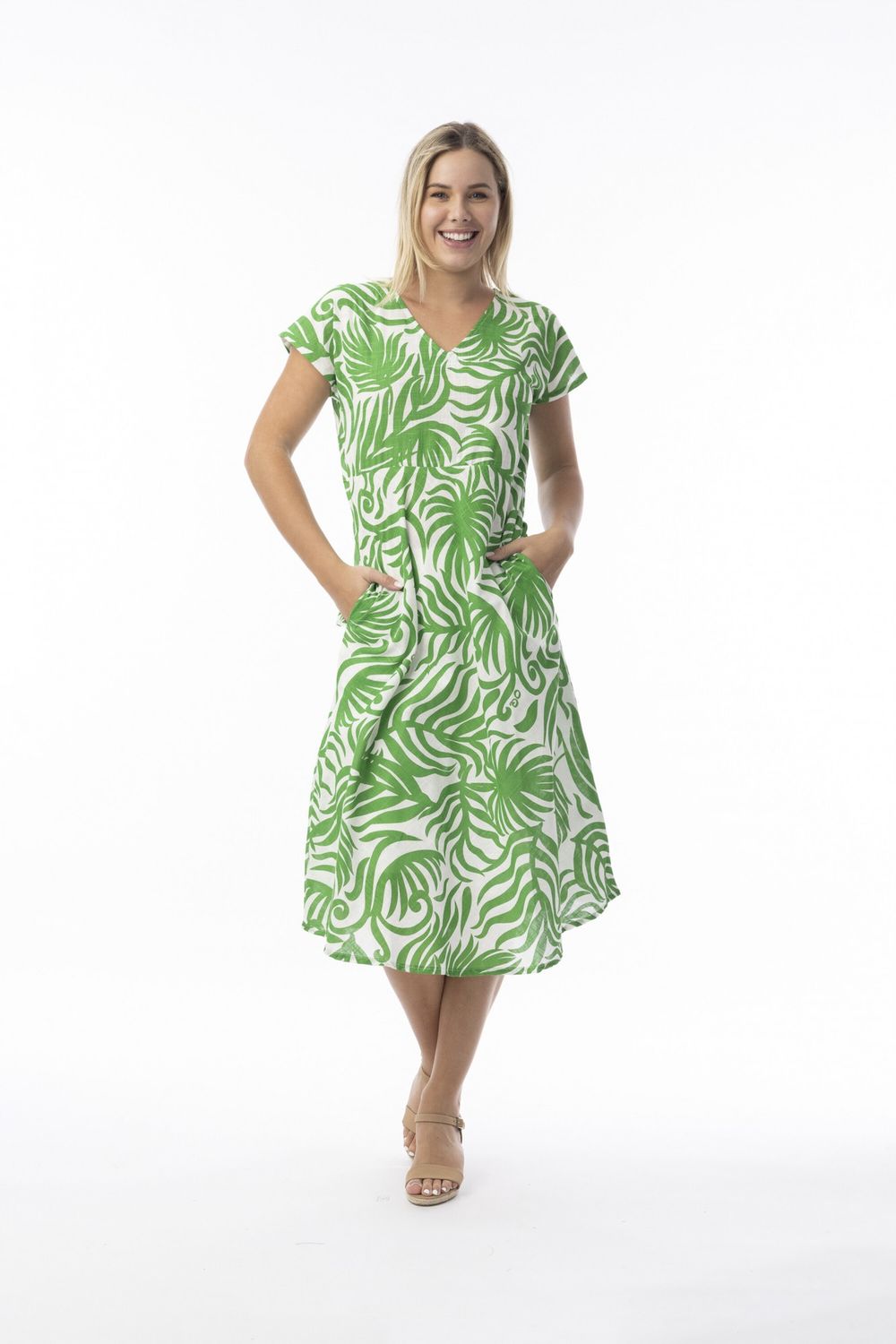 Suriname Green Bias Cap Sleeve Dress Suriname Green Bias Cap Sleeve Dress