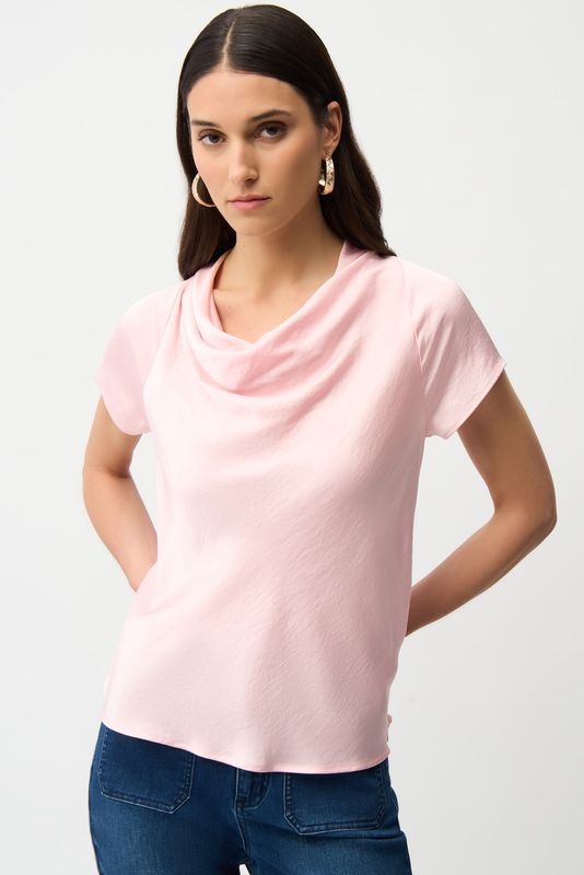 Recycled Satin Top with Cowl Neckline Petal Pink