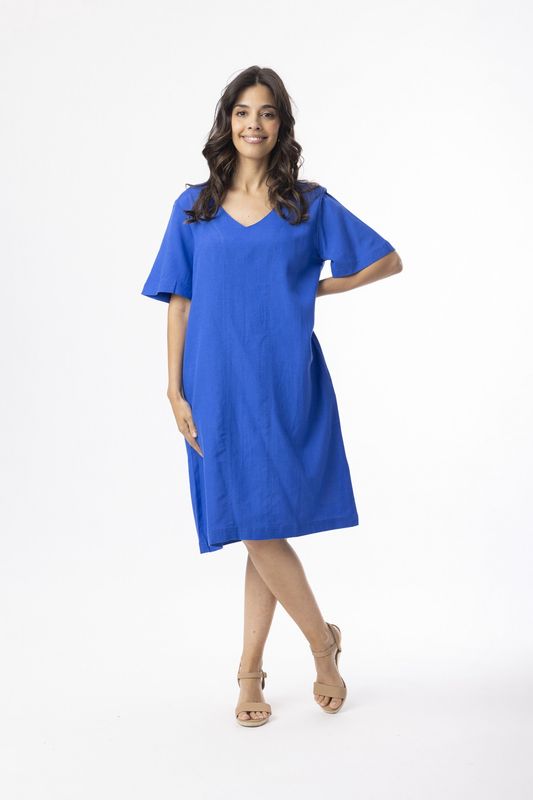 Linen Essentials Shift Dress Electric Blue