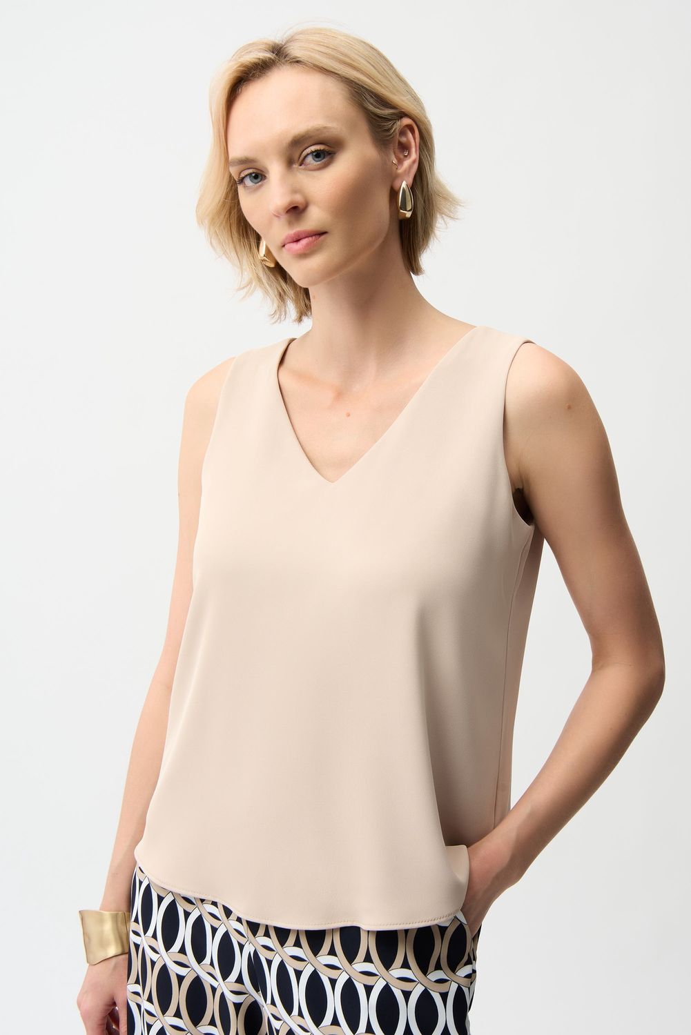 Woven Twill Sleeveless Top Parchment