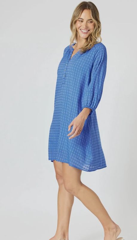 Mykonos Check Dress Sardinia Blue