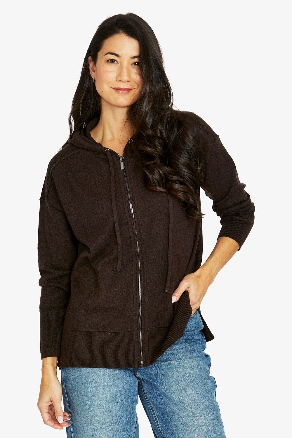 Choc Marle Zip Through Cardigan