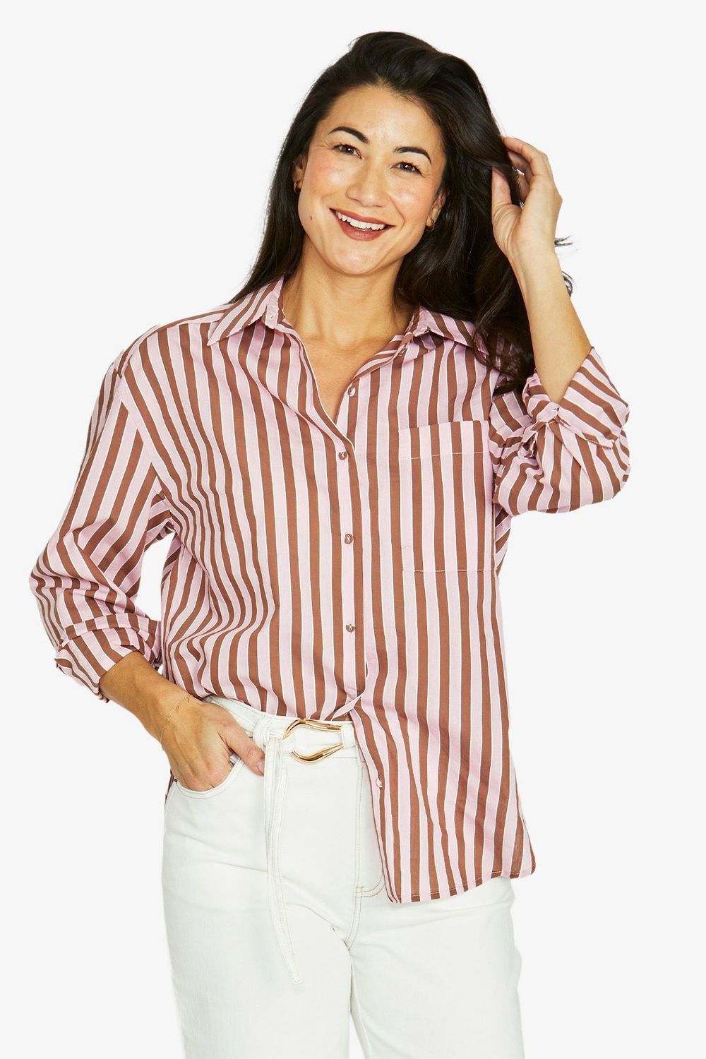 Pecan/Pink Ribbon Stripe Shirt