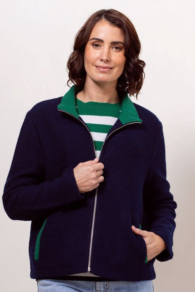 Boiled Wool Colour Trim Zip Jacket