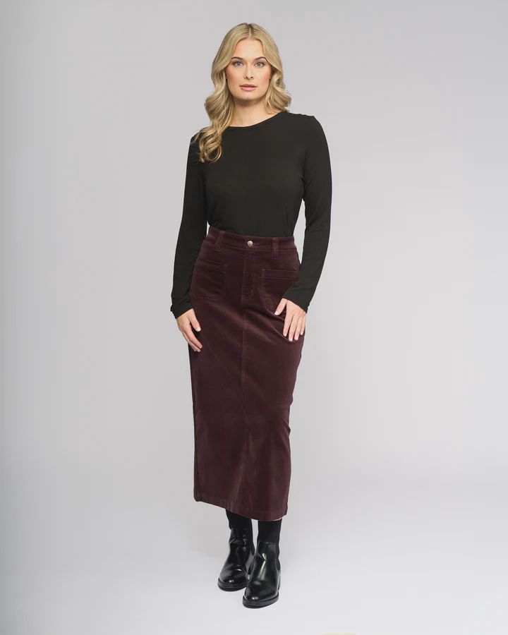 Lane Cord Skirt Merlot