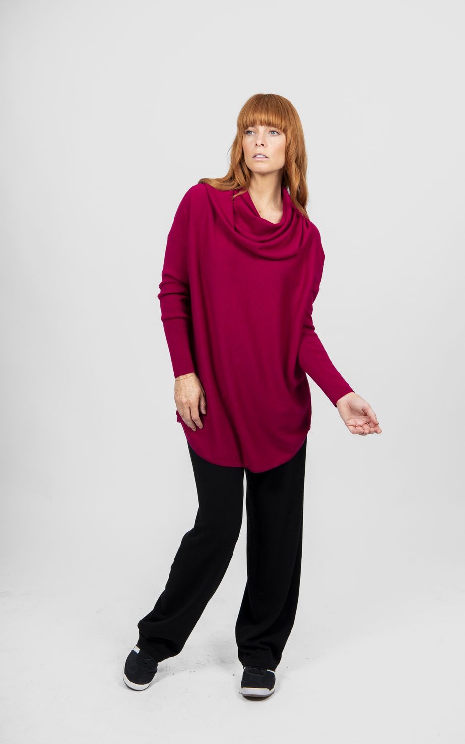 Kylie Cowl neck  Curved Hem Pullover Cassis