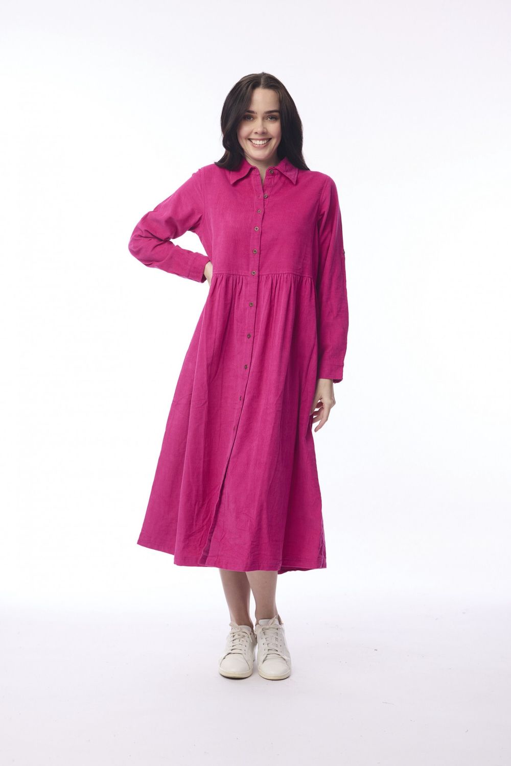 Cord Solid Dress Hot Pink