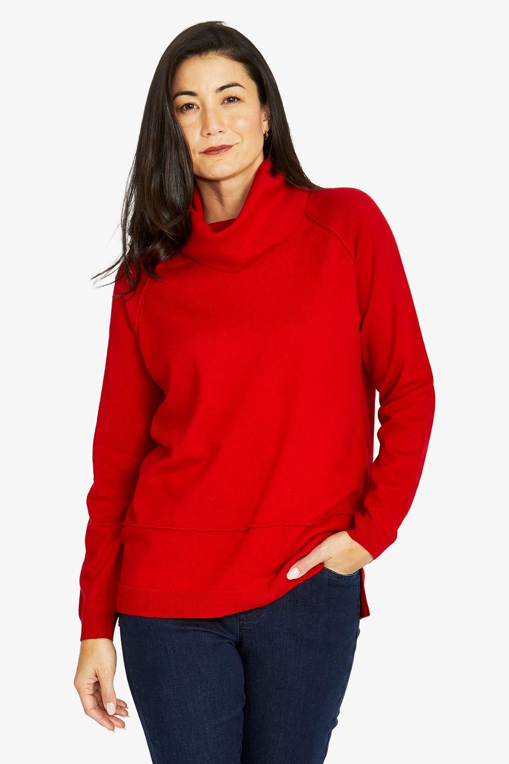 Raglan Cowl Pullover - Cherry