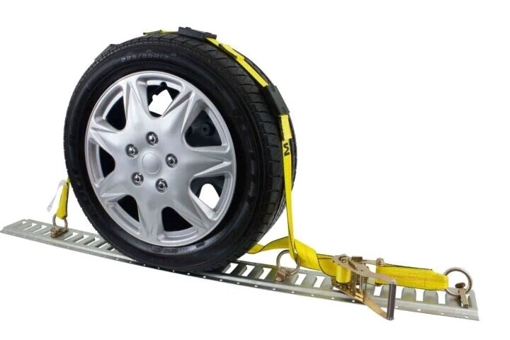 2 Wheel Straps with E-Track Fittings Auto Hauler Ratchet Strap for Towing a Car, ATV, UTV or Van