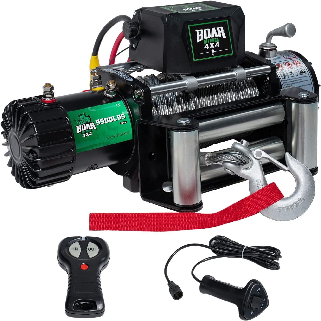 BOAR 9500 Lb Winch, Electric Winch 12V with Synthetic Rope, Waterproof IP67 UTV ATV CAR HAULER Winch with Wireless Remote and Wired Control