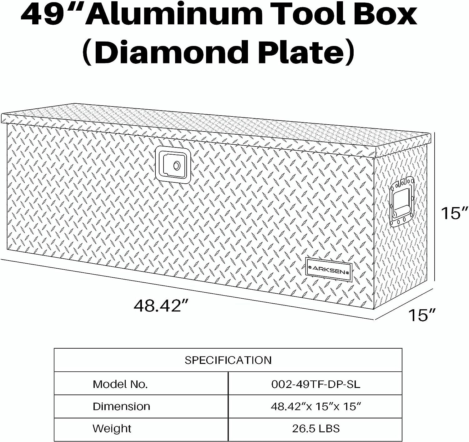 49 Inch Aluminum Diamond Plate Tool Box, Heavy Duty Waterproof Tongue Storage Organizer Chest