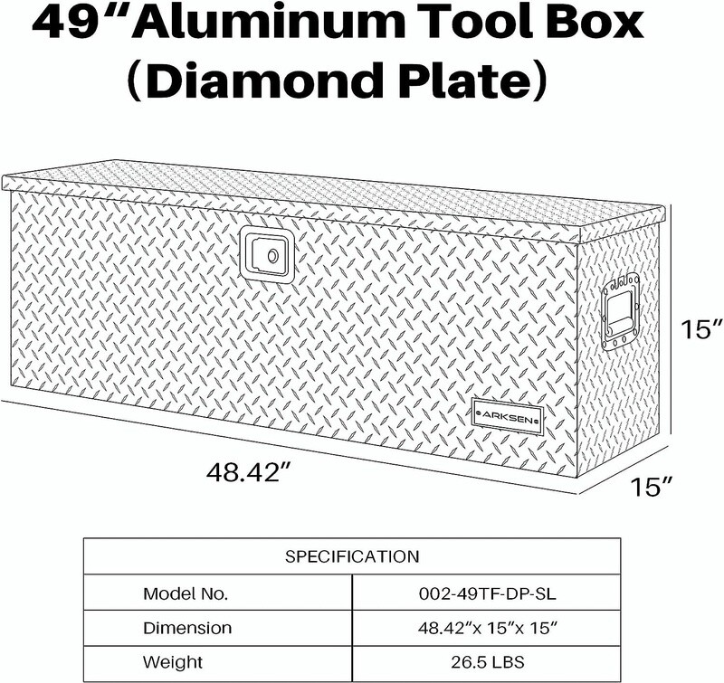 49 Inch Aluminum Diamond Plate Tool Box, Heavy Duty Waterproof Tongue Storage Organizer box