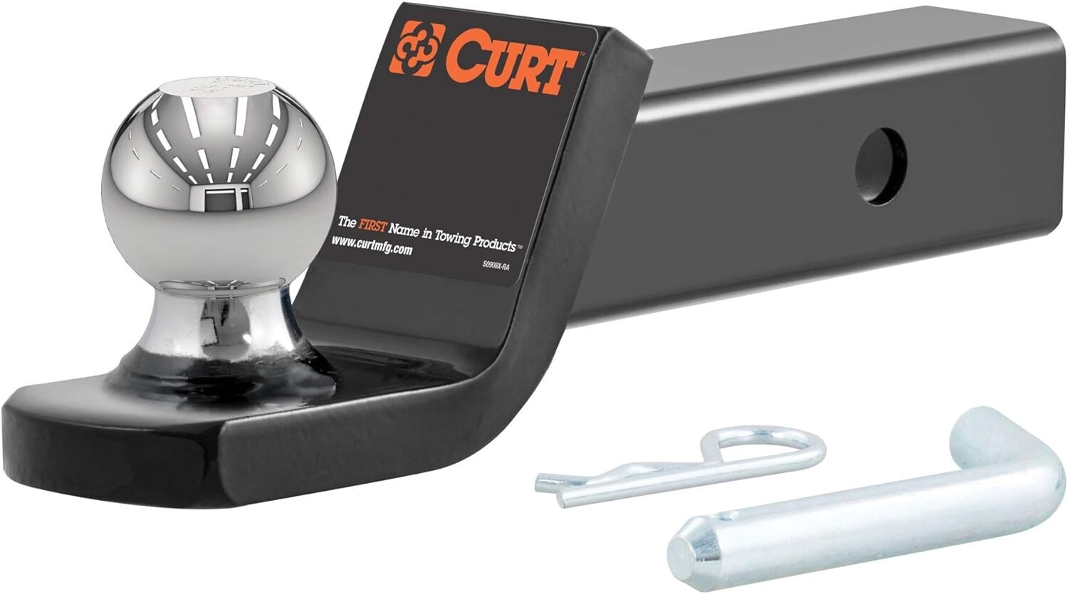 CURT 45134 Fusion Trailer Hitch Mount with 2-Inch Ball &amp; Pin, Fits 2-In Receiver, 7,500 lbs, 2&quot; Drop , black