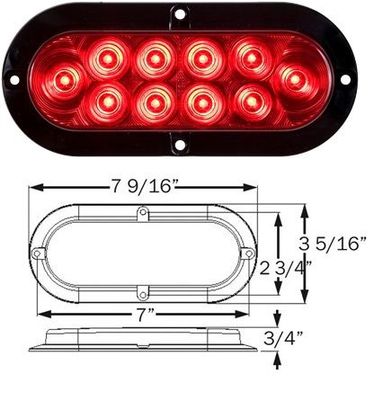 6&quot; Oval LED Tail Light Kit. Surface mount, submersible Square LED Tail Light Kit