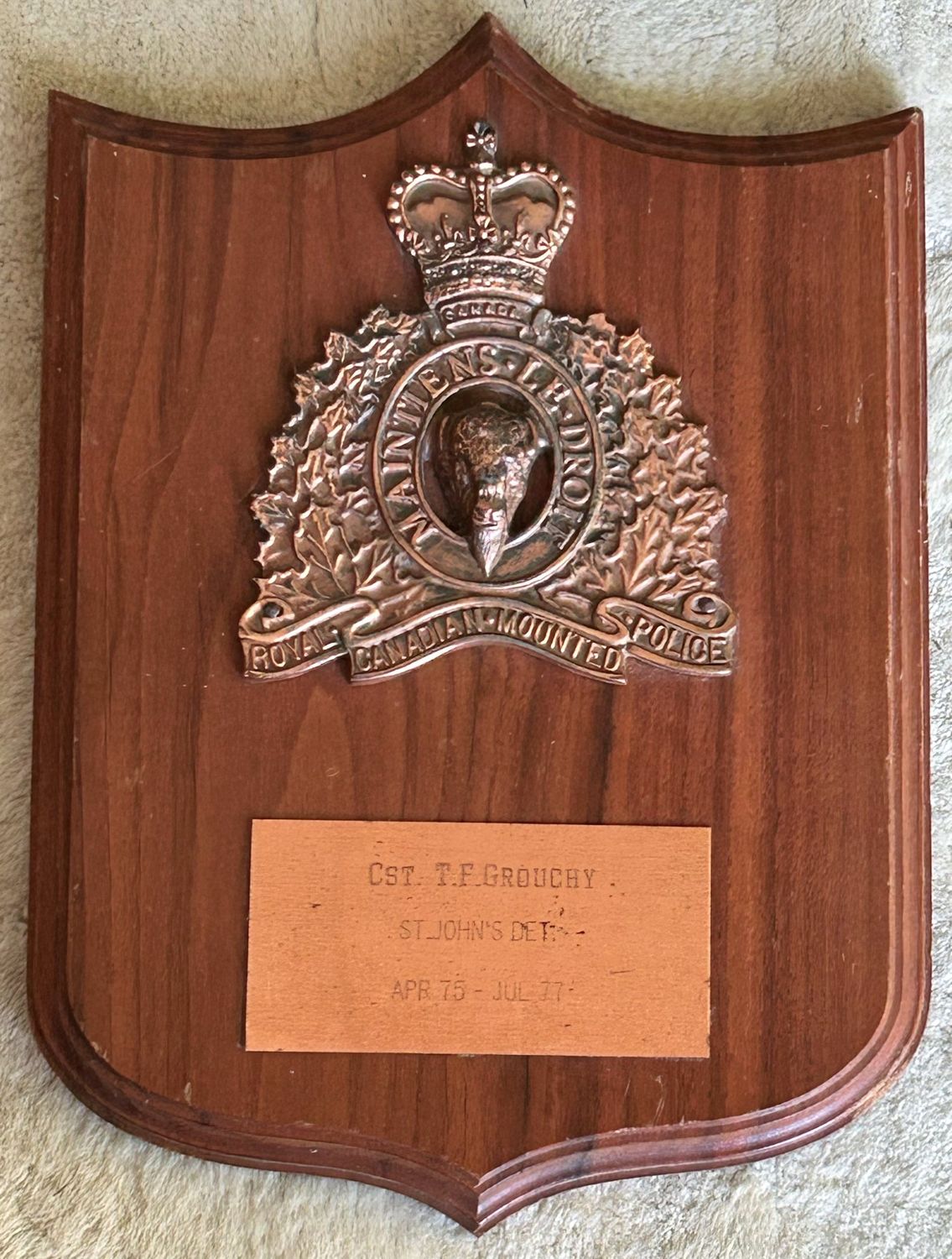 R.C.M.P. Transfer Plaque