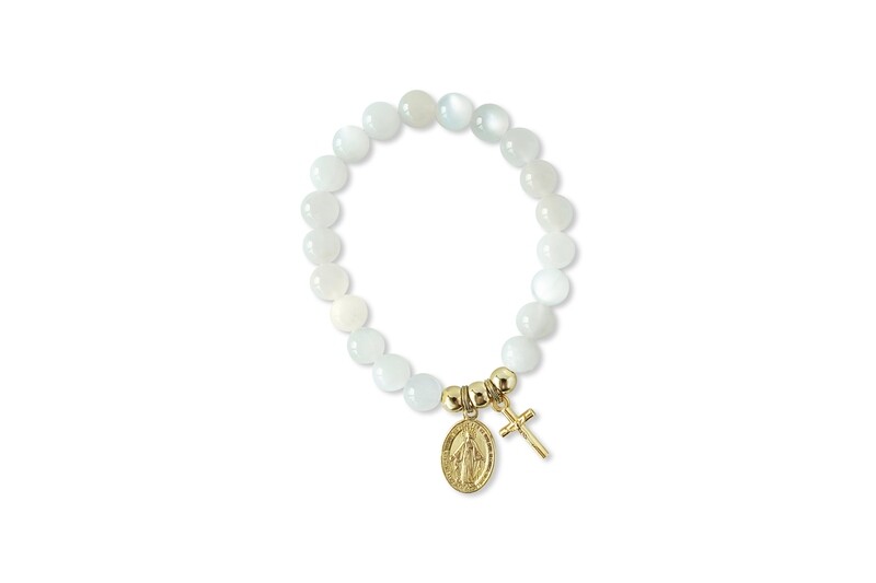 Miraculous Medal &amp; Crucifix Moonstone Bracelet