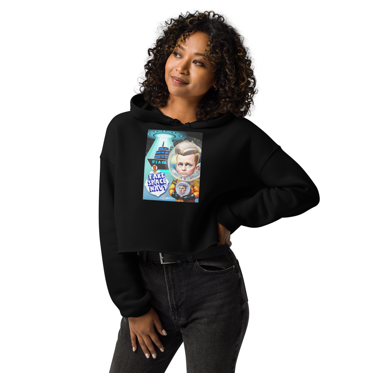 Crop Hoodie - Scientology - Fake Space Navy