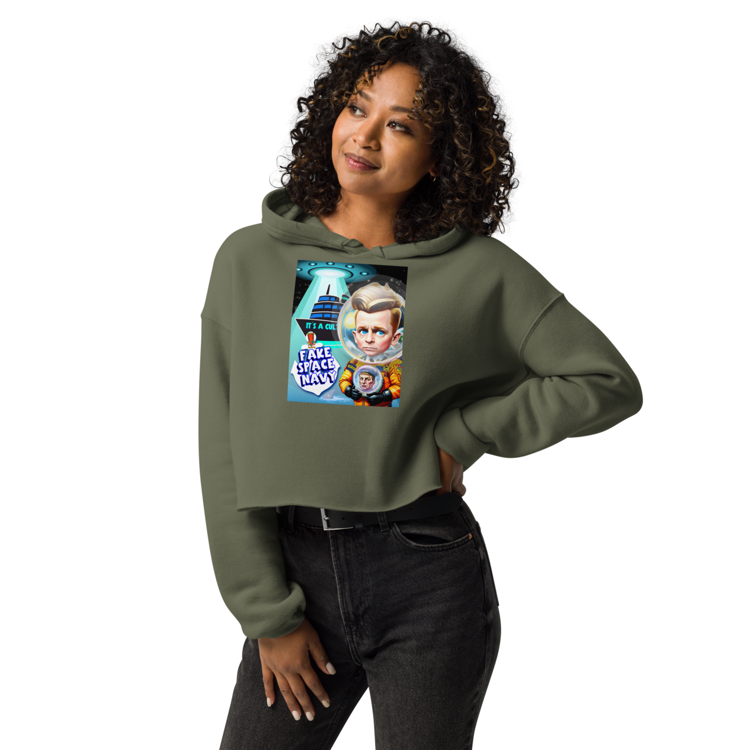 Crop Hoodie - Scientology - Fake Space Navy
