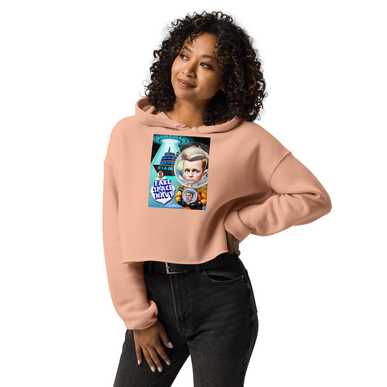 Crop Hoodie - Scientology - Fake Space Navy