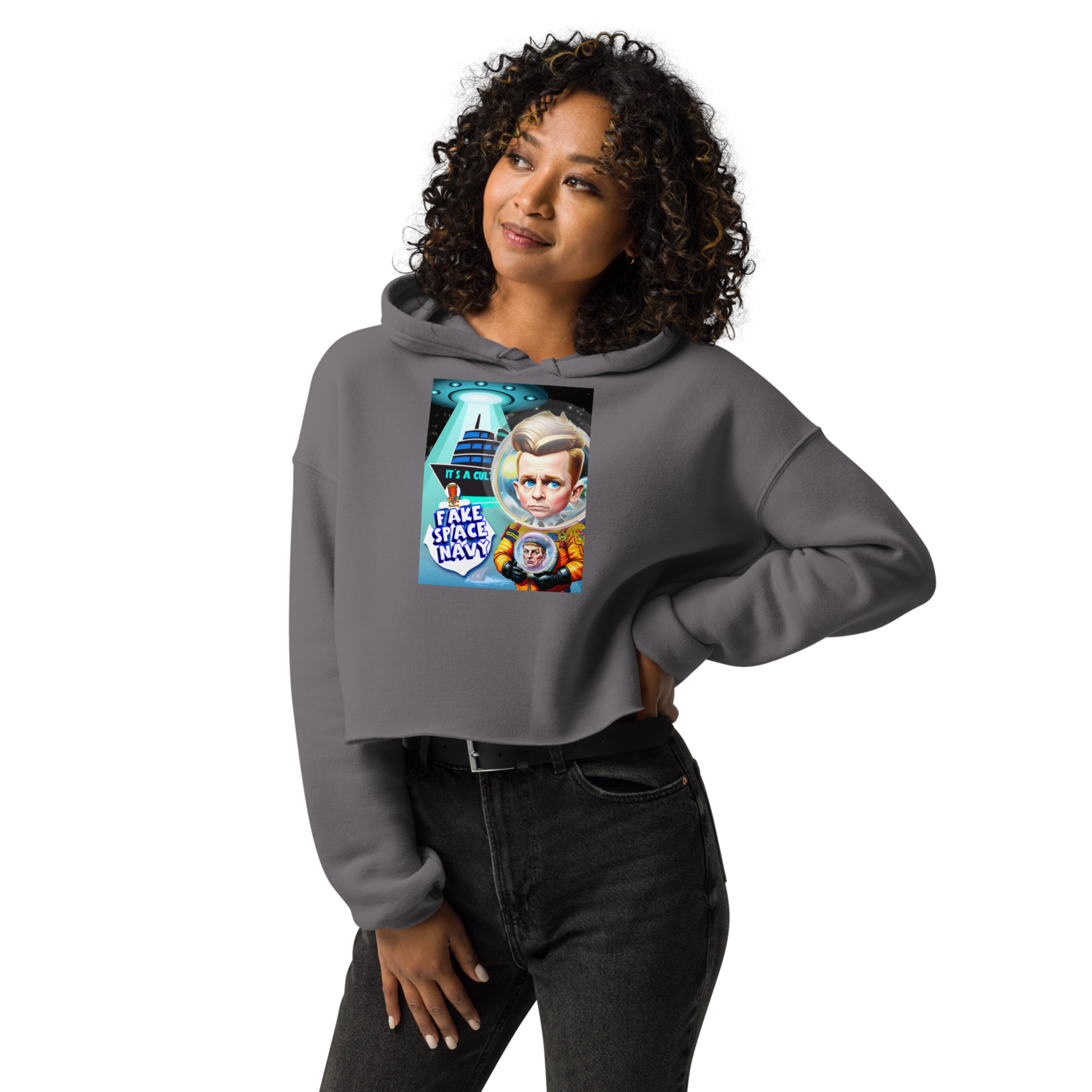 Crop Hoodie - Scientology - Fake Space Navy