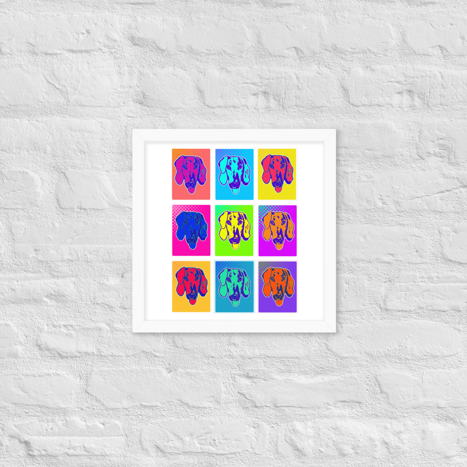 Framed Wall Art - White - Dachshund Retro Pop Art