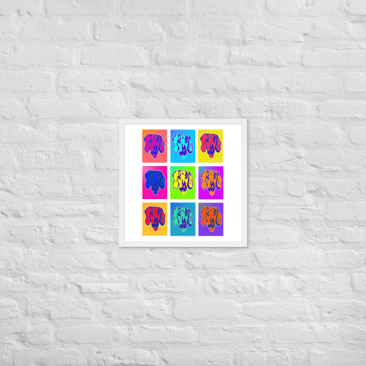 Framed Wall Art - White - Dachshund Retro Pop Art