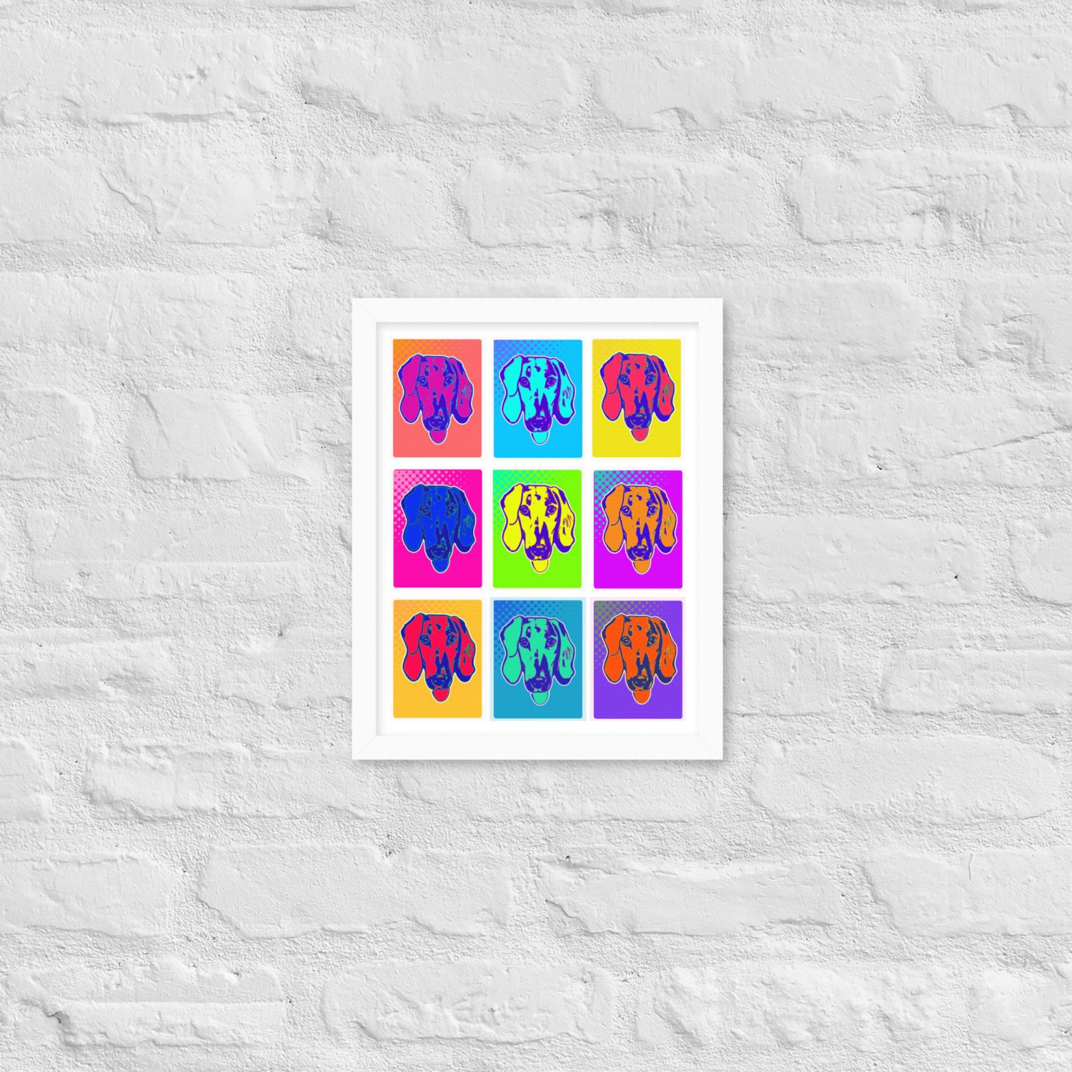 Framed Wall Art - White - Dachshund Retro Pop Art