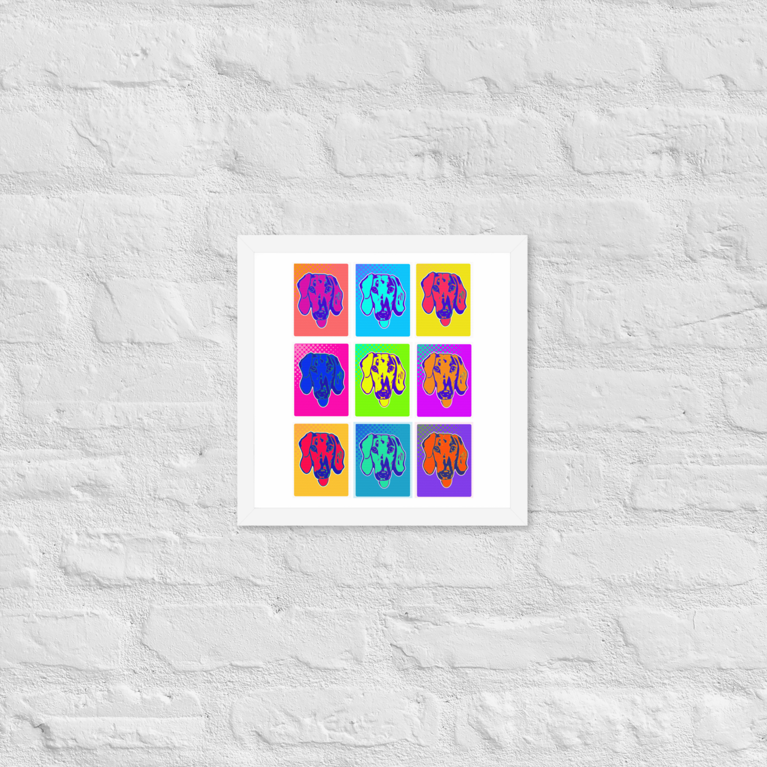 Framed Wall Art - White - Dachshund Retro Pop Art