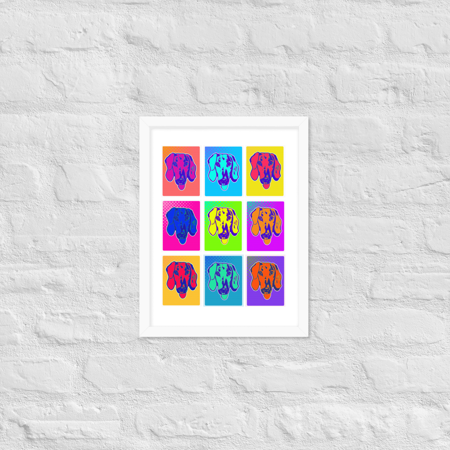Framed Wall Art - White - Dachshund Retro Pop Art