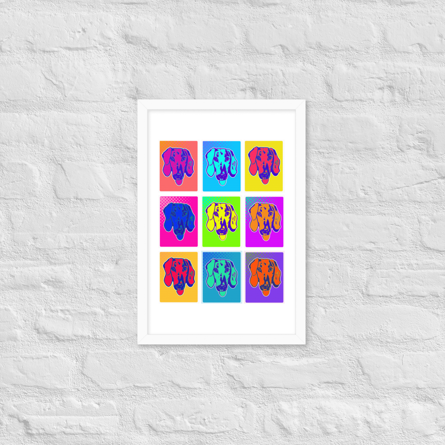Framed Wall Art - White - Dachshund Retro Pop Art