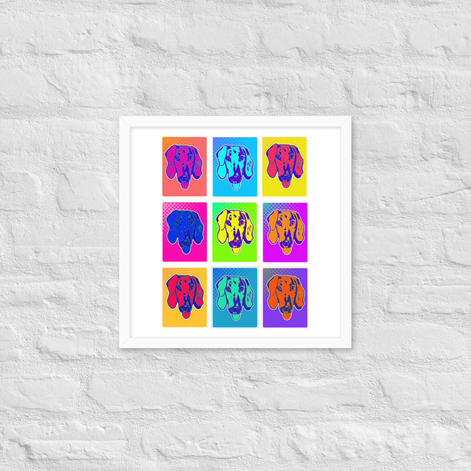 Framed Wall Art - White - Dachshund Retro Pop Art