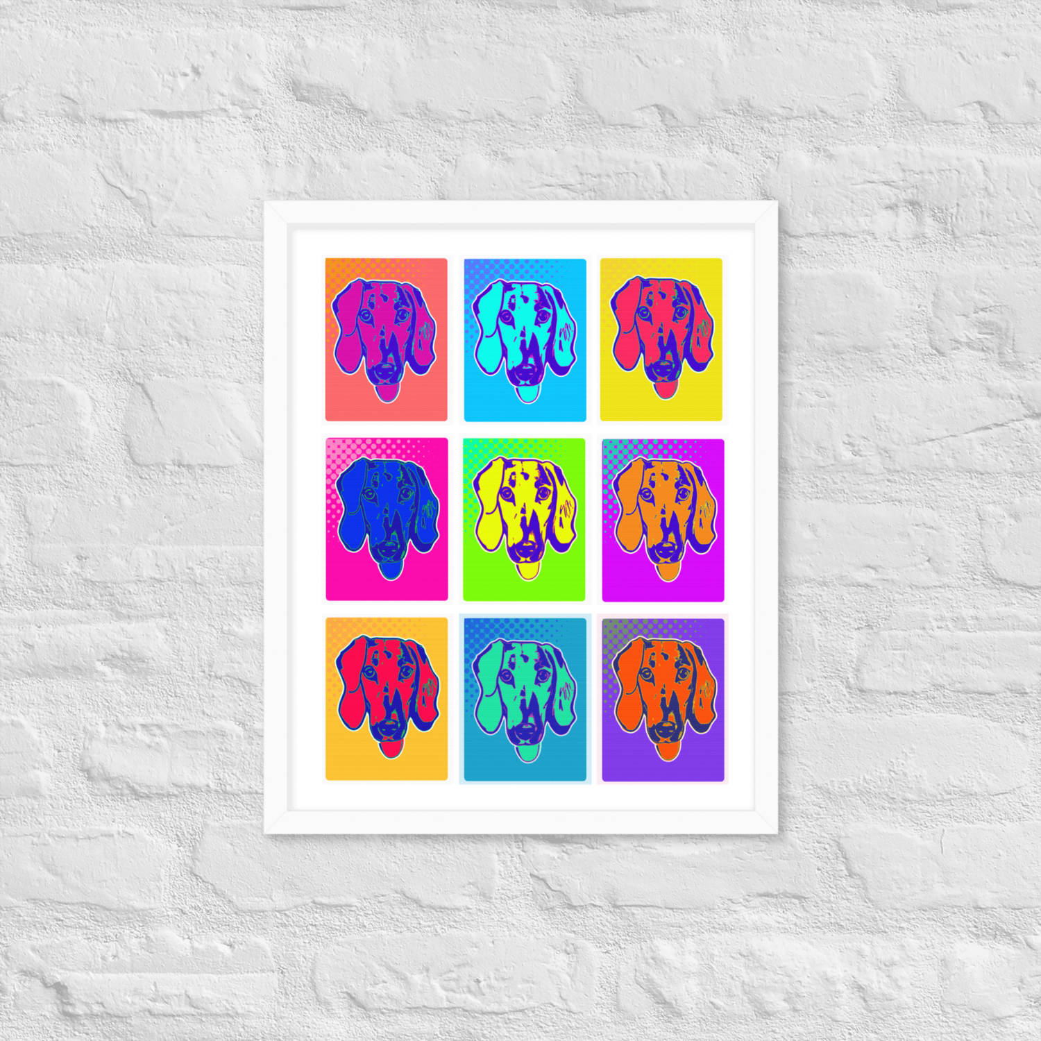 Framed Wall Art - White - Dachshund Retro Pop Art