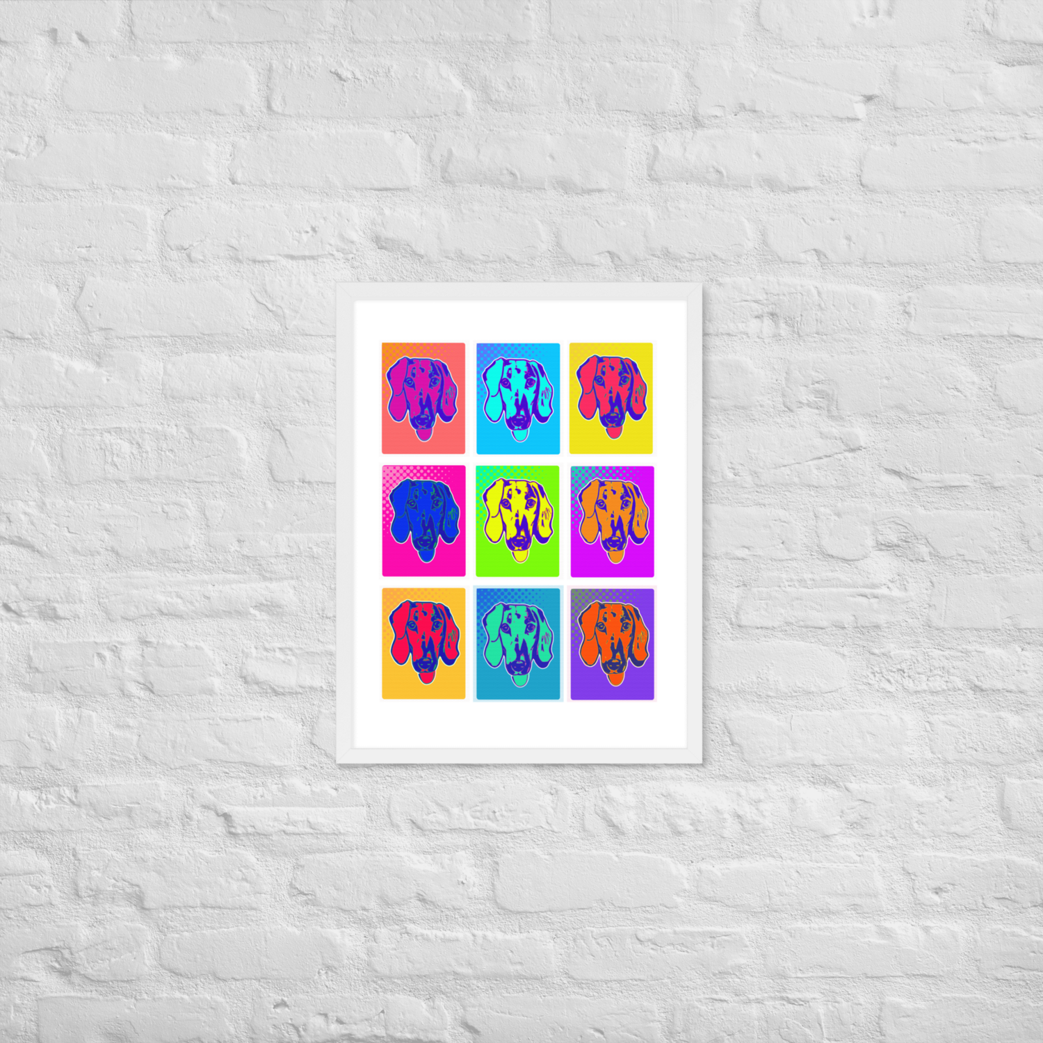 Framed Wall Art - White - Dachshund Retro Pop Art