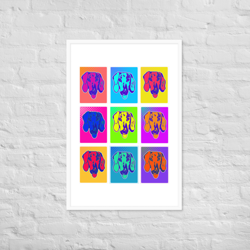 Framed Wall Art - White - Dachshund Retro Pop Art