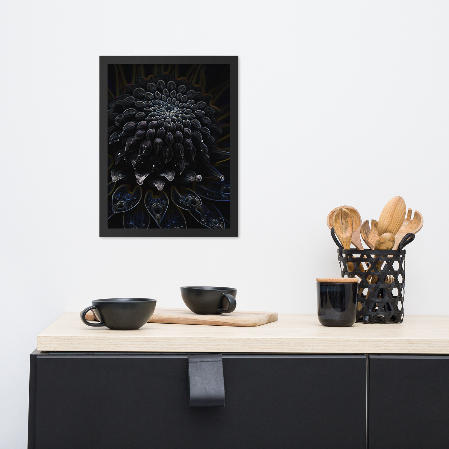 Framed Wall Art - Botanical Floral - Black Dahlia Drama