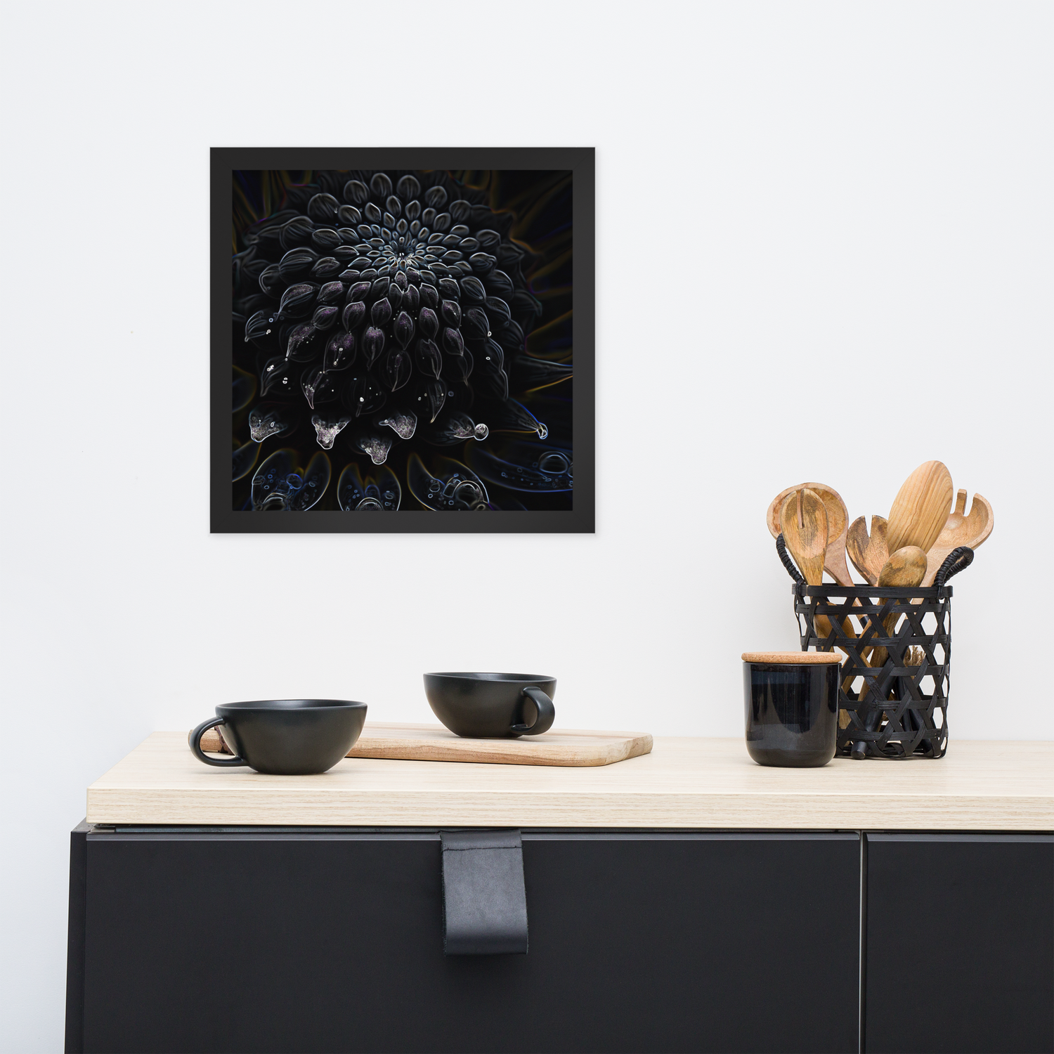 Framed Wall Art - Botanical Floral - Black Dahlia Drama