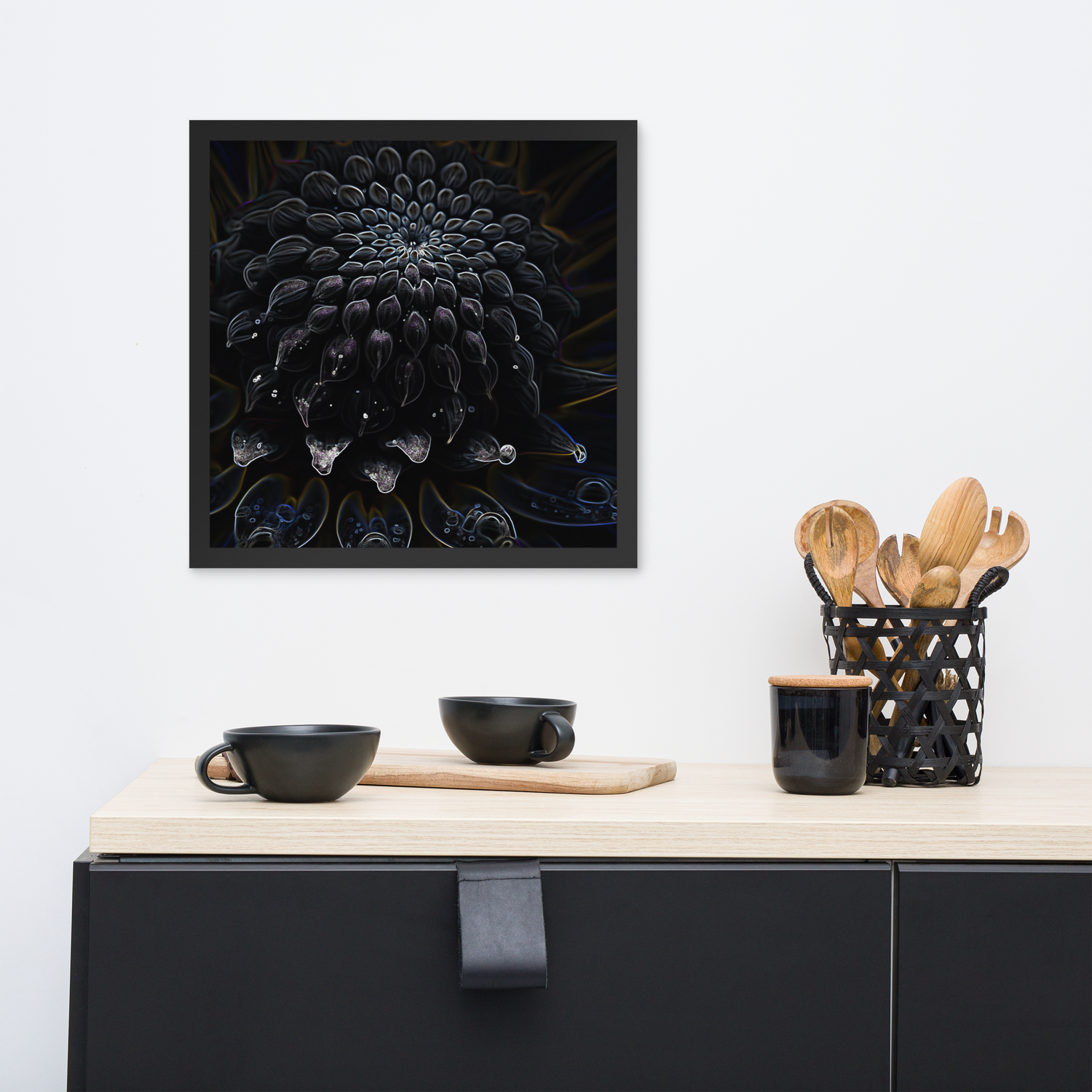 Framed Wall Art - Botanical Floral - Black Dahlia Drama