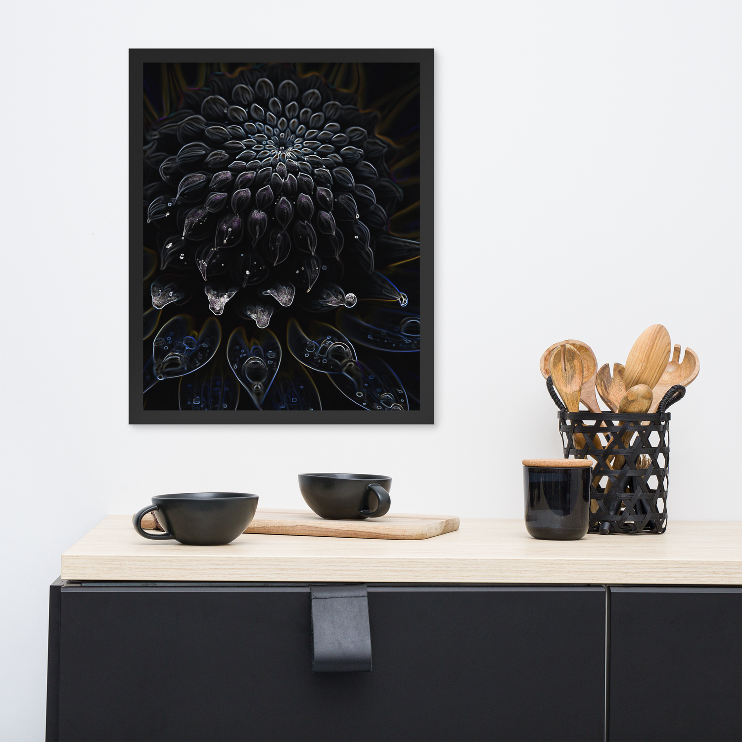 Framed Wall Art - Botanical Floral - Black Dahlia Drama
