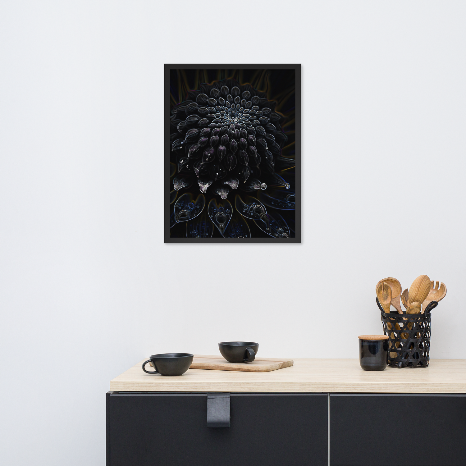 Framed Wall Art - Botanical Floral - Black Dahlia Drama